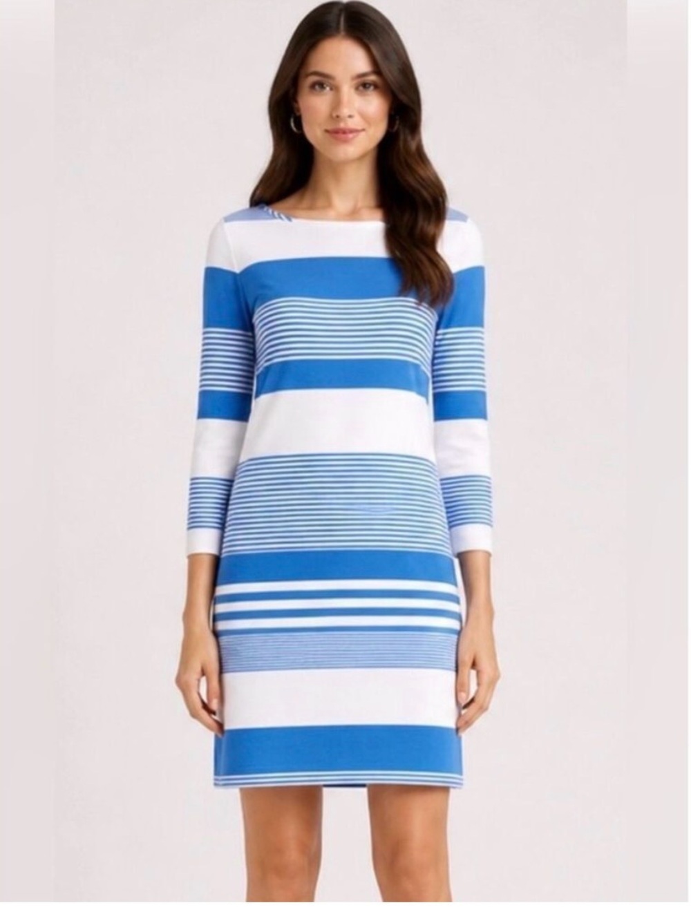 Lilly Pulitzer Marlowe T-Shirt Dress Coconut Stripe Bay Blue Sz L